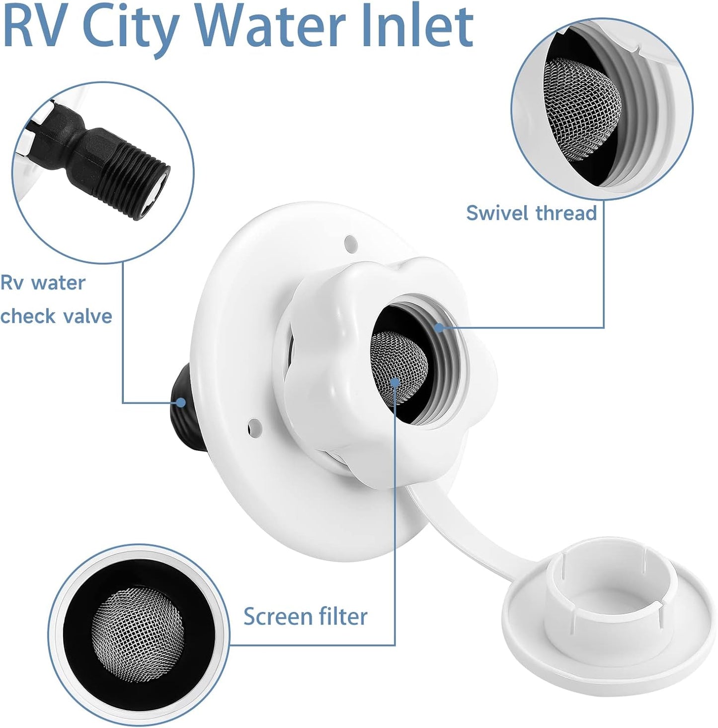 RV City Water Inlet with Check Valve (White)