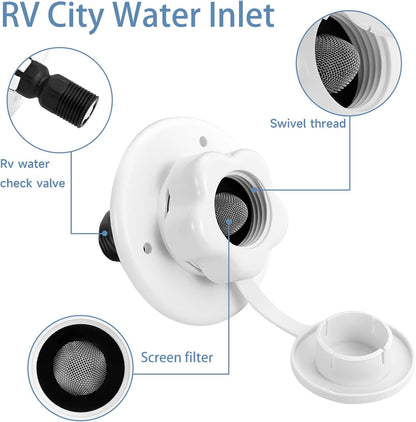 RV City Water Inlet with Check Valve (White)