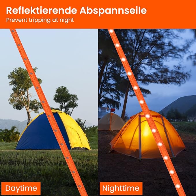 ECOTREK Reflective Ratchet Guy Ropes – Adjustable Tent Tie Down Ropes with Pulley JP5687