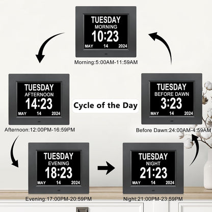 8inch LED Dementia Digital Calendar Clock Alarm Extra Large Day/Week/Month/Year