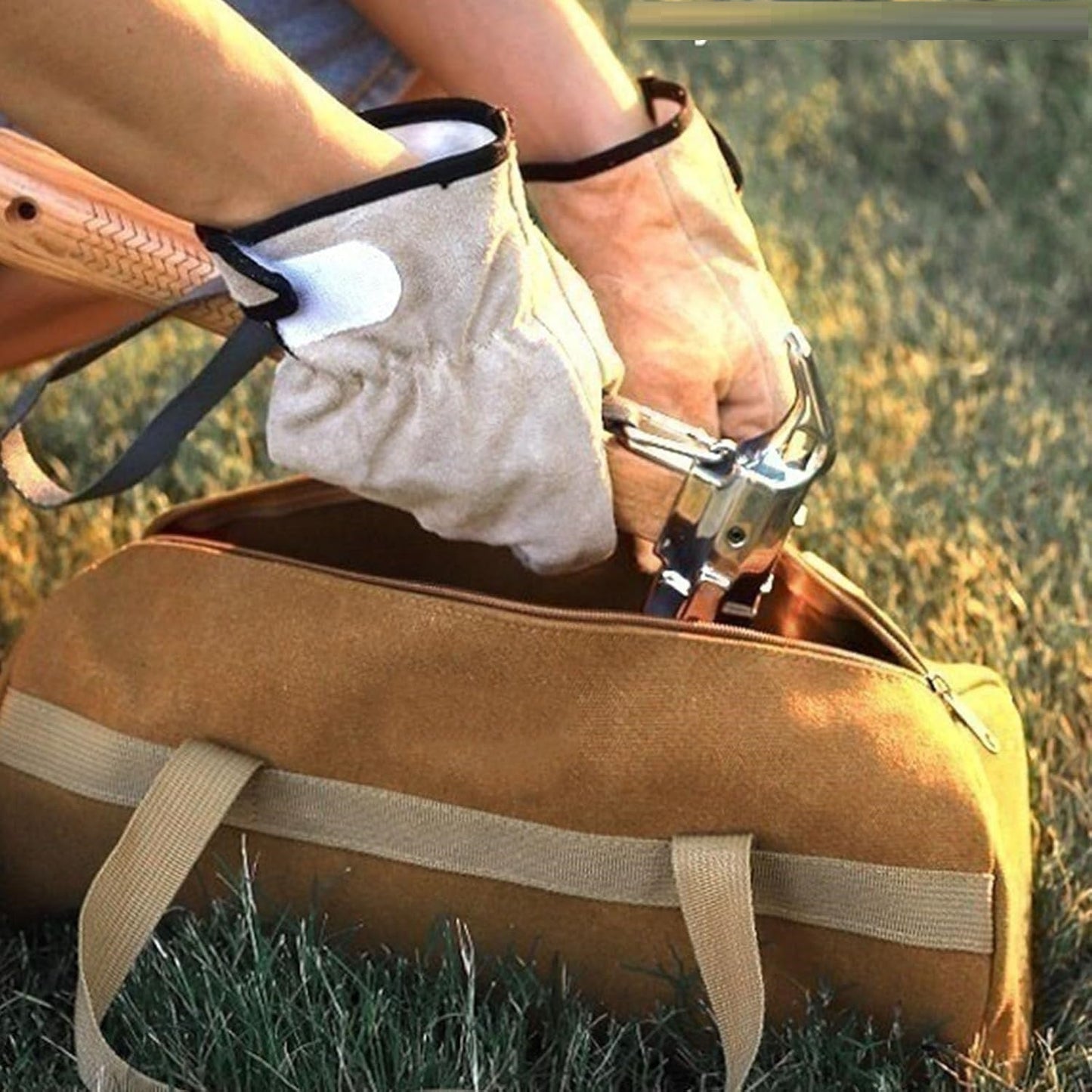 Large Tent Stake & Tool Bag – Canvas Camping Pegs Bag with Zipper HL51606