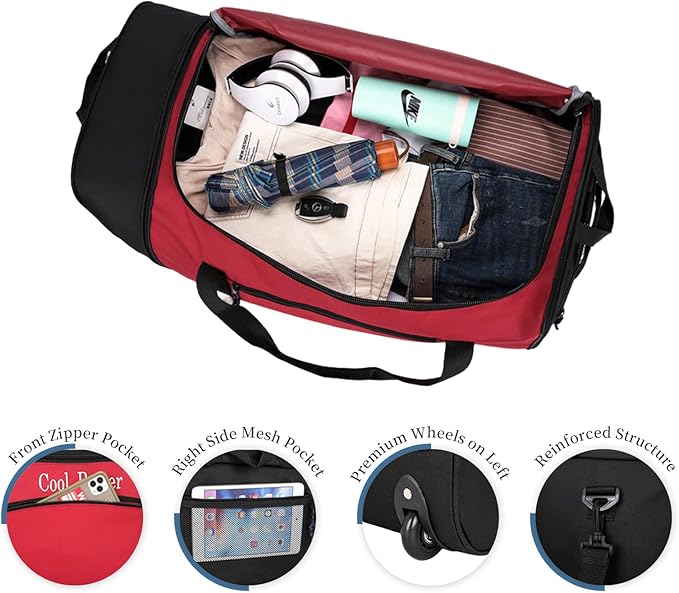 Ecotrek 55L Foldable Rolling Duffel Bag with 2 Wheels – Waterproof Oxford Weekender Travel Bag FL6121