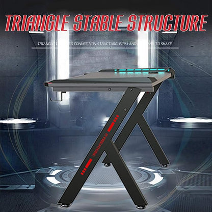 Gaming Desk & Chair Combo - RGB LED Desk + RGB LED Gaming Chair with Footrest