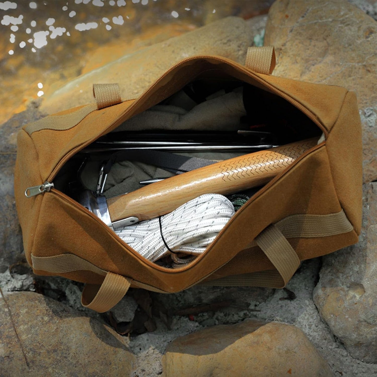 Large Tent Stake & Tool Bag – Canvas Camping Pegs Bag with Zipper HL51606