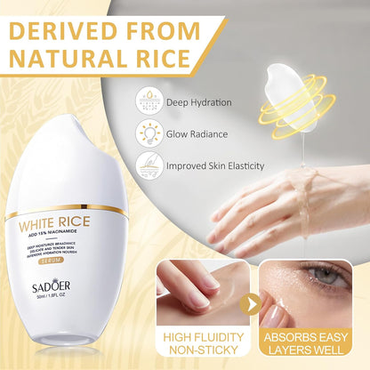 SADOER Rice Niacinamide Skincare Set - 6 Piece Firming Skincare Kit