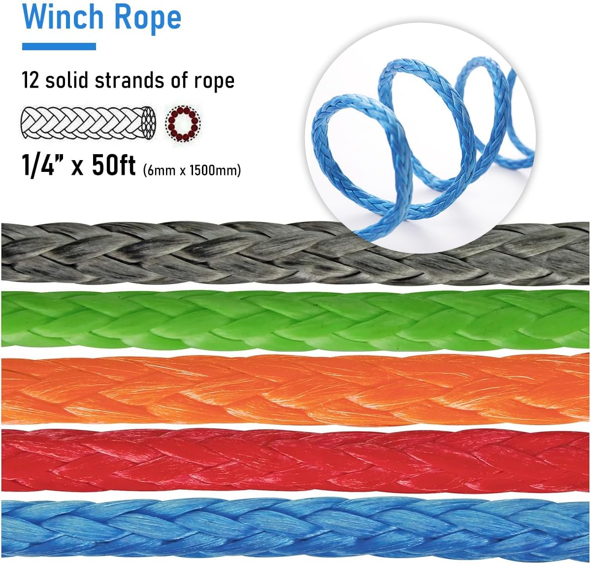 Synthetic Winch Rope Red 15m 6mm