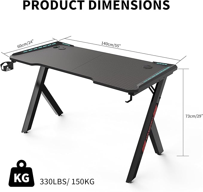 Gaming Desk & Chair Combo - RGB LED Desk + RGB LED Gaming Chair with Footrest