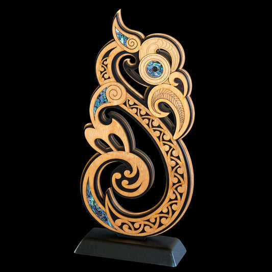 Large Wooden Manaia Sculpture - Double Sided