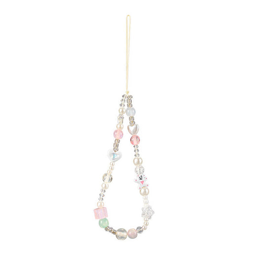 Mobie Bear Charm Pearl Bead Phone Strap Anti Drop Wrist Lanyard 19cm