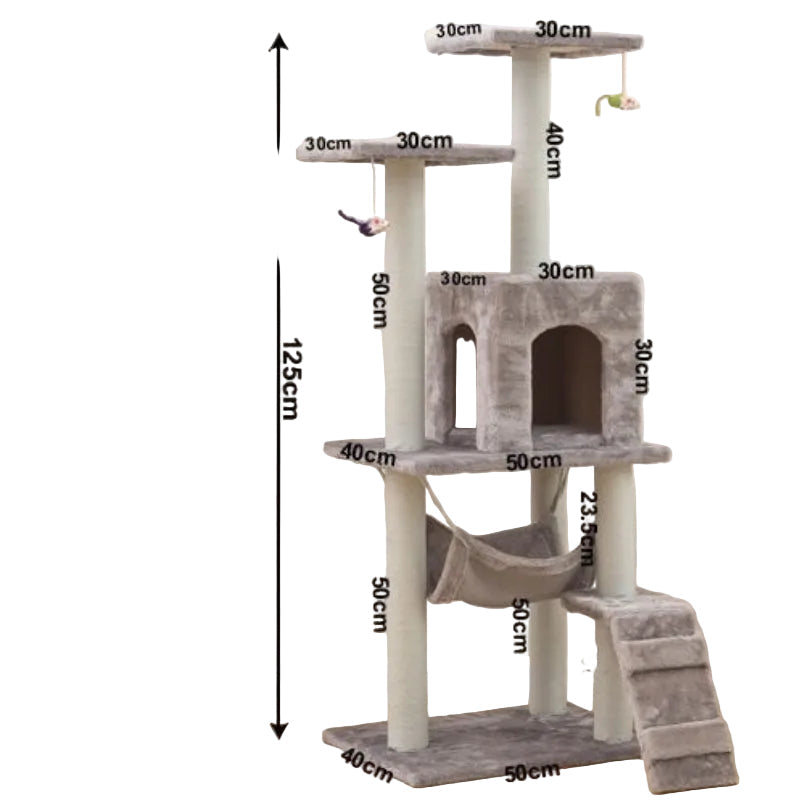 125CM Cat Tree House Scratching Post Condo - GREY