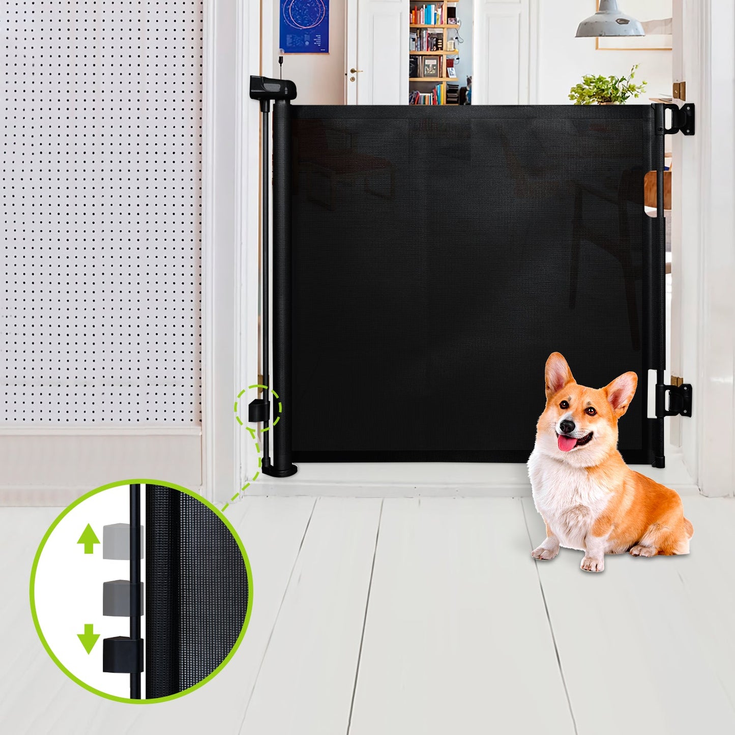 Baby retractable safety gate Black