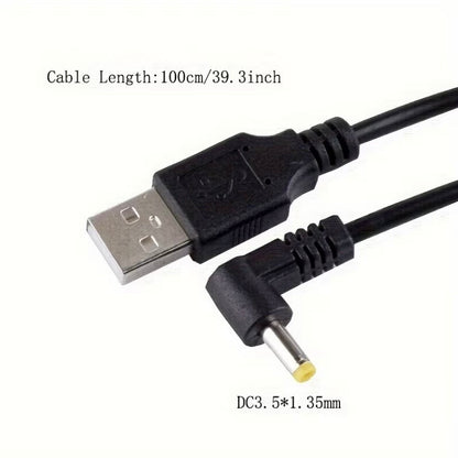 Barrel Jack Power Cable (Elbow) - 3.5mm x 1.35mm charger (Black) 1m