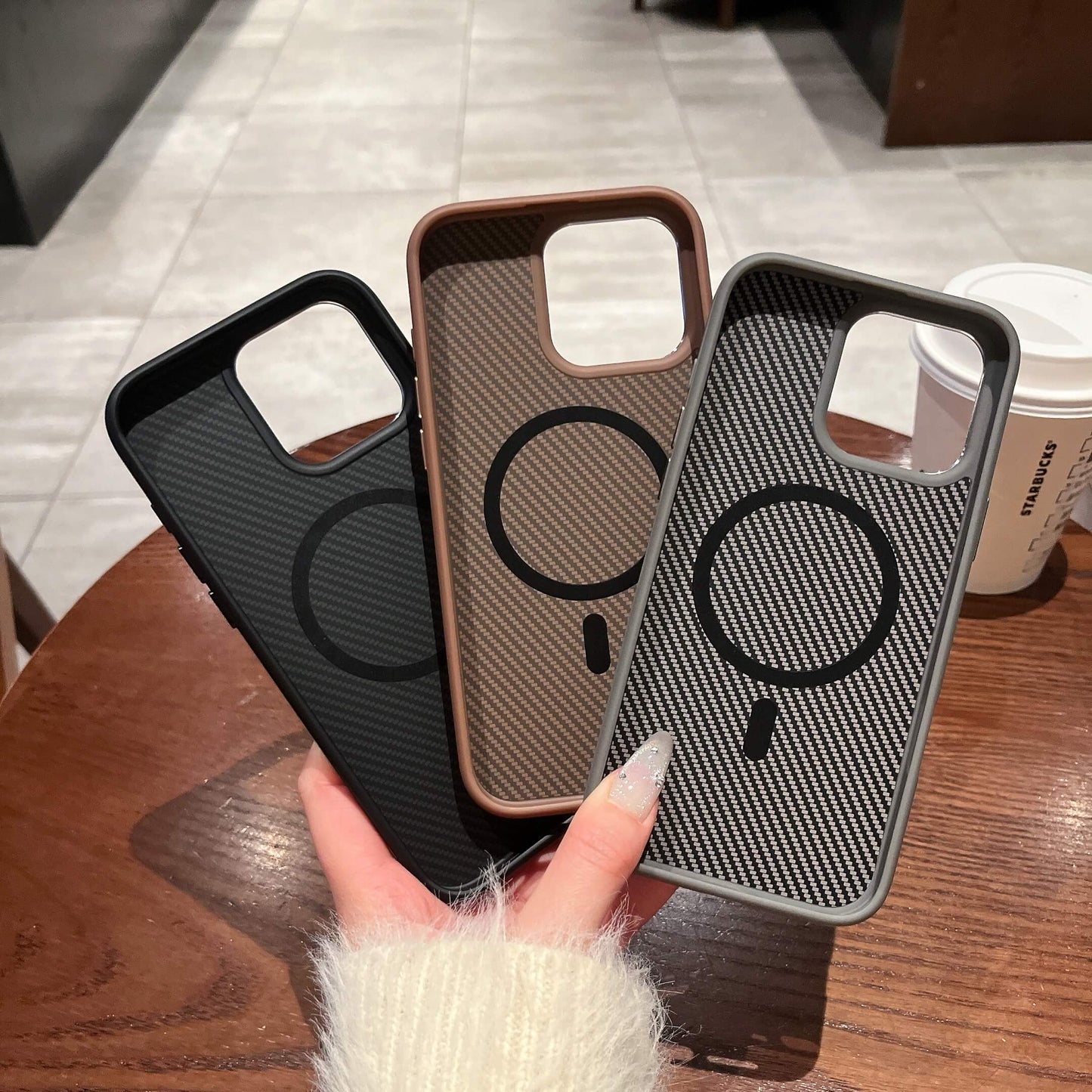 Carbide Series Carbon Fibre Magnetic Anti-Fingerprint Compatible with iPhone 15 Pro Max Case
