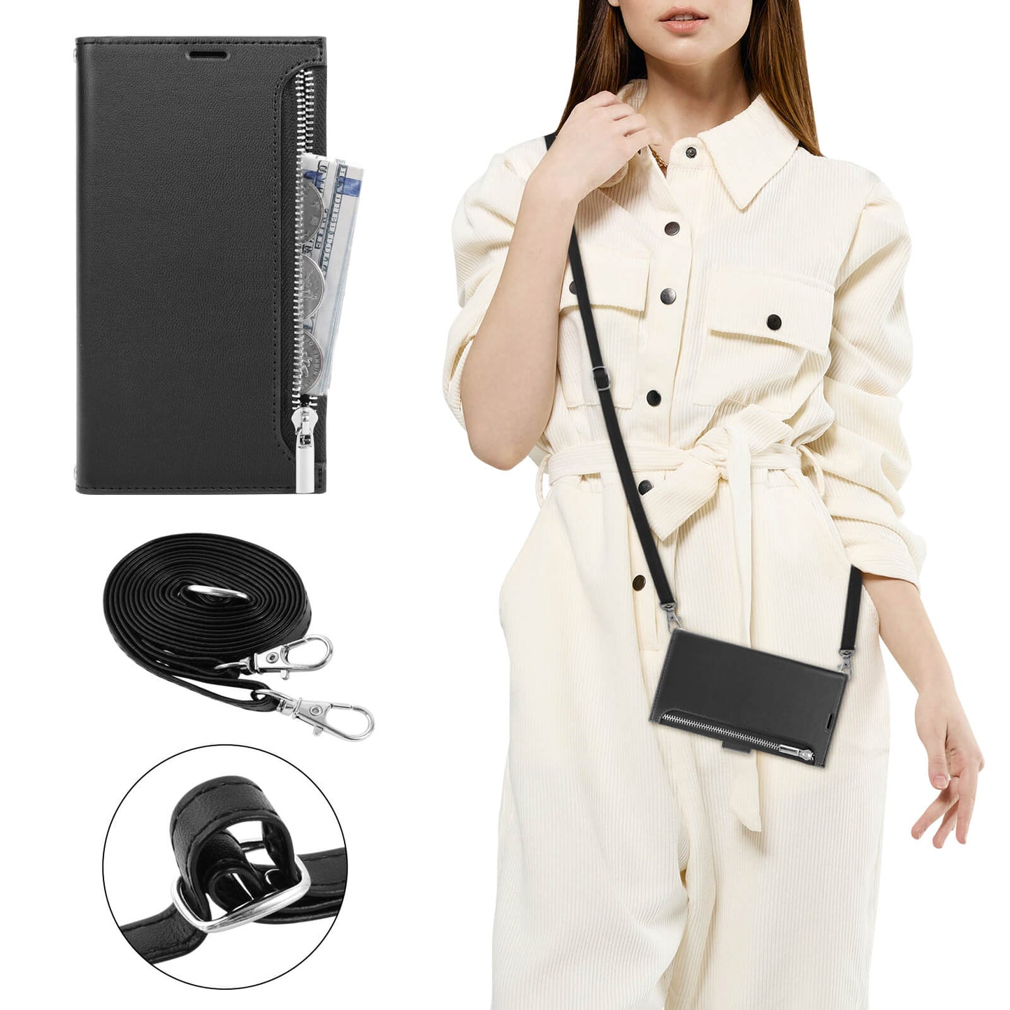 Suitable for Phone Hanman Mich Series Leather Crossbody Wallet Flip Case