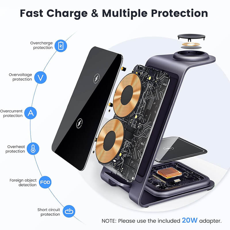 Desktop 3-in-1 Compatible with Phone Samsung Watch Earbuds 15W Fast Wireless Charging Stand