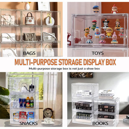 Shoe Boxes Clear Plastic Stackable Shoe Organizer with Magnetic Door