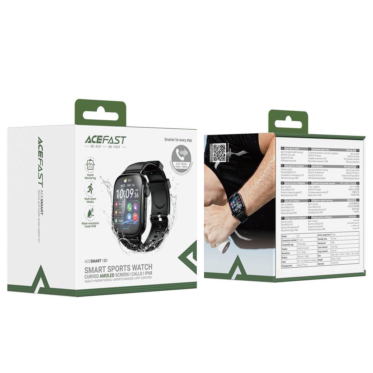 Acefast AMOLED Curved Screen IP68 Waterproof 6 Days Battery Life Health Smartwatch G1