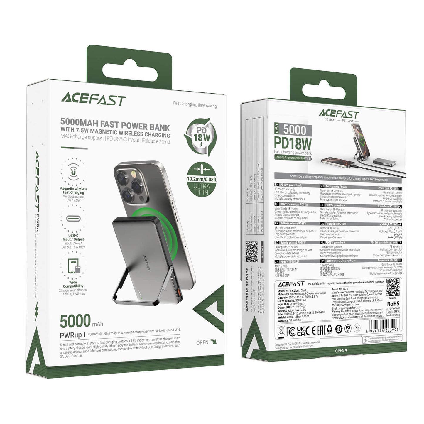 Acefast Magnetic Wireless Charging Power Bank with Stand 5000mAh M16