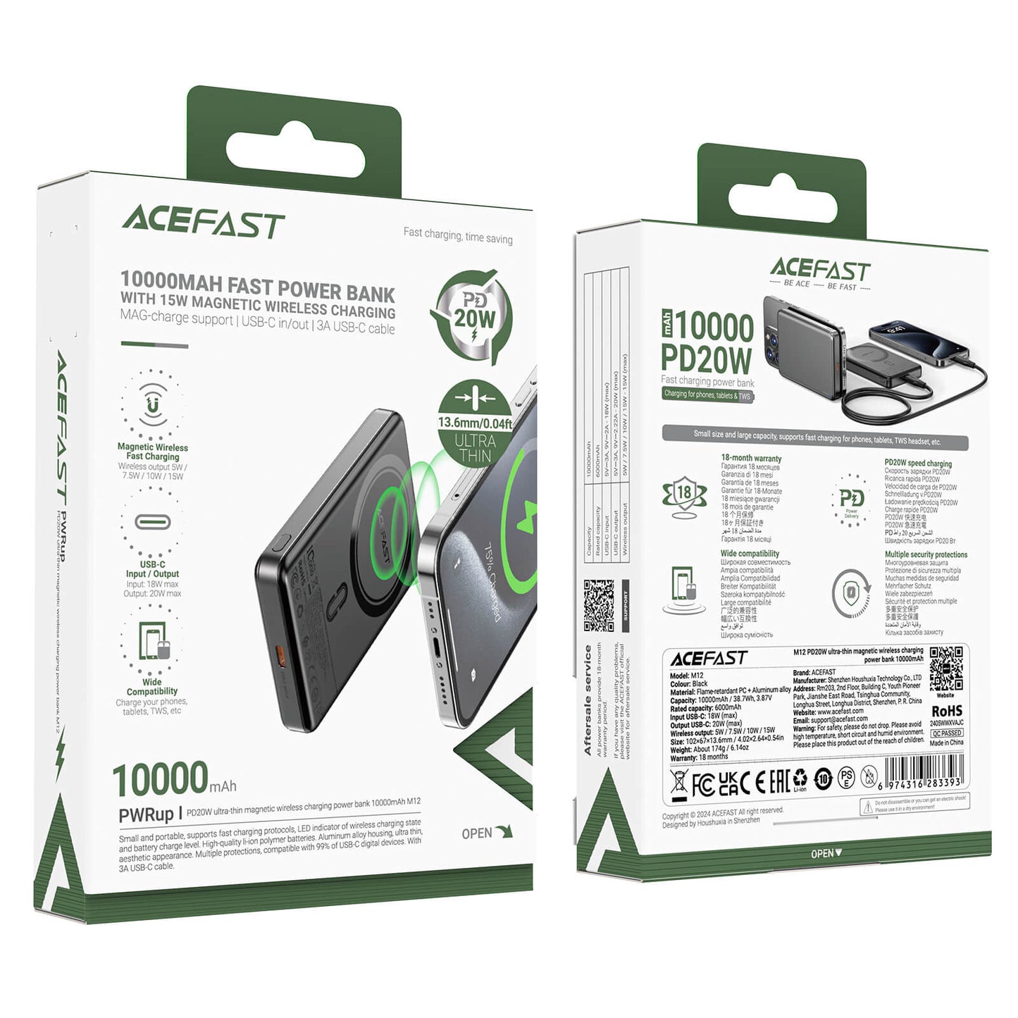Acefast Ultra Thin PD 20W Magsafe Wireless Power Bank 10000mAh M12