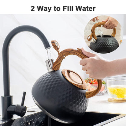 Whistling 304 Stainless Steel Diamond Pattern Tea Kettle with Wood Grain Handle