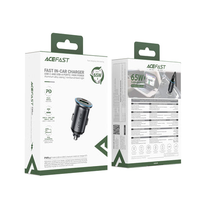Acefast PD 65W USB-A & Type-C Fast Car Charger with LED Ring Light B15