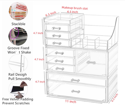 Acrylic Clear Makeup Storage Organizer Drawers Large Cosmetic Display 7