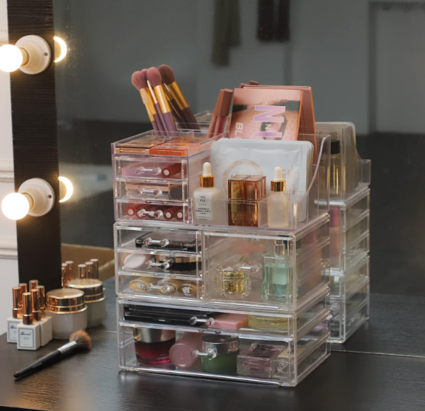 Acrylic Clear Makeup Storage Organizer Drawers Large Cosmetic Display 7