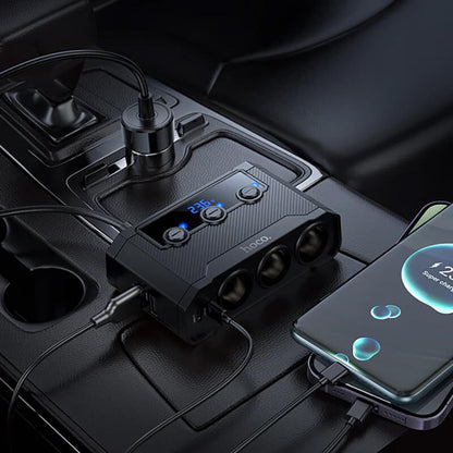 Hoco 240W 7-in-1 Voltage Display Car Power Splitter with 3 Sockets Z64