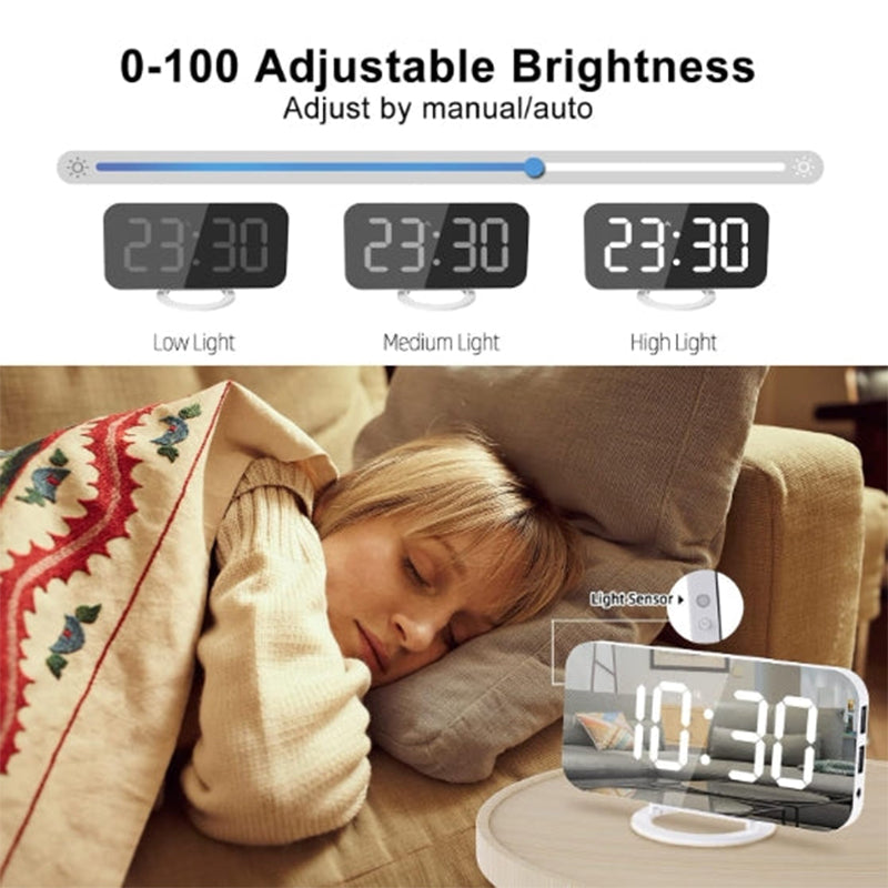 Loud Digital Alarm Clock with Bed Shaker,2 USB Charger, Adjustable LED Light