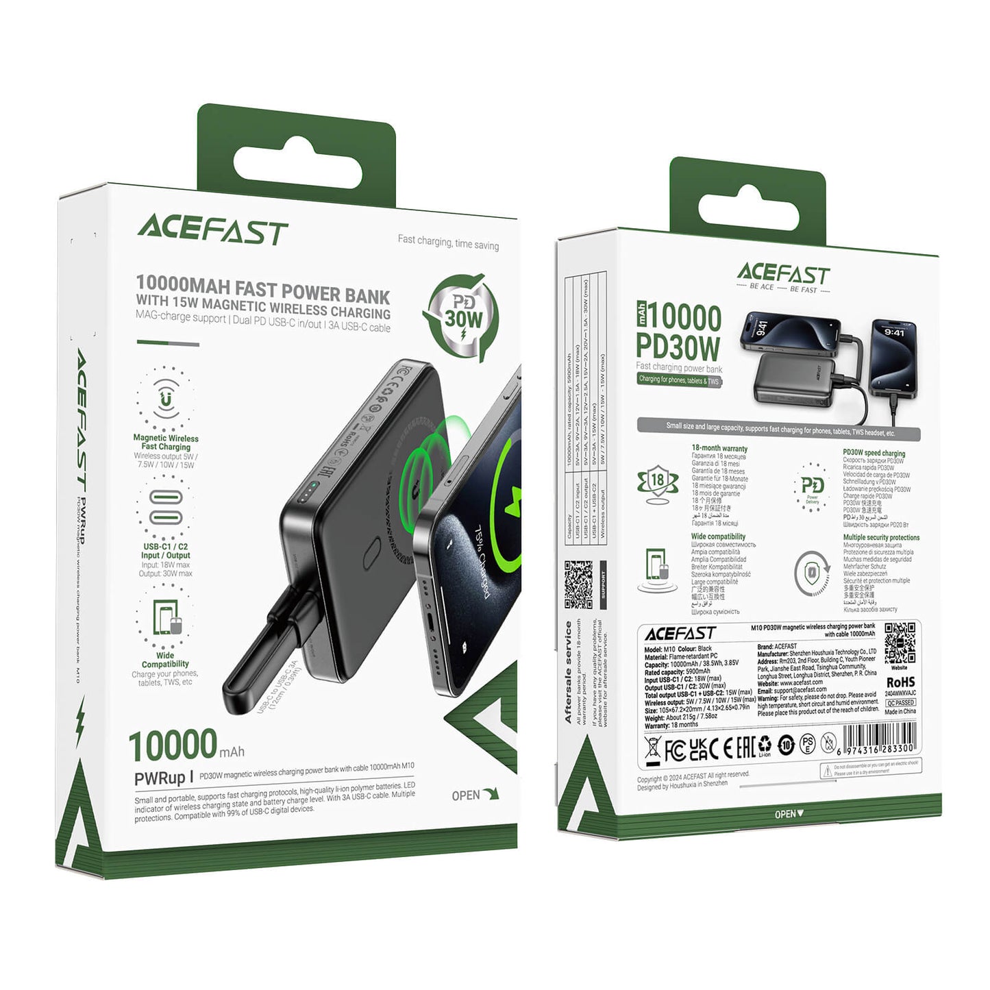 Acefast PD 30W 10000mAh Fast Charging Power Bank With Type-C Cable M10