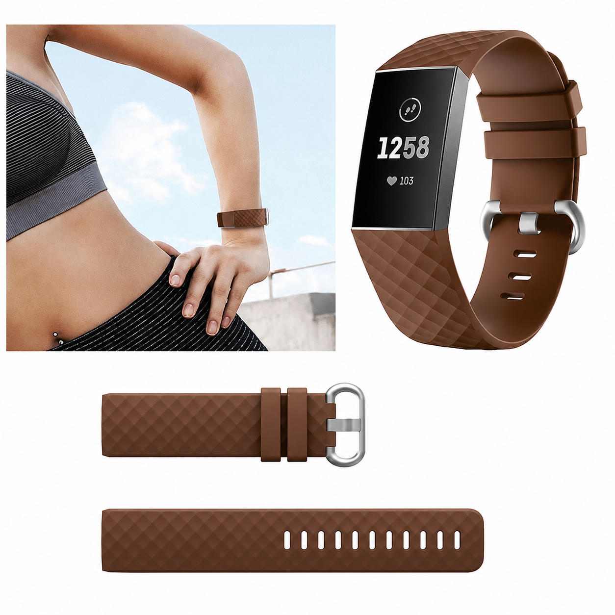 Fitbit Charge 3 / 4 Strap Fitbit Belt Brown Small