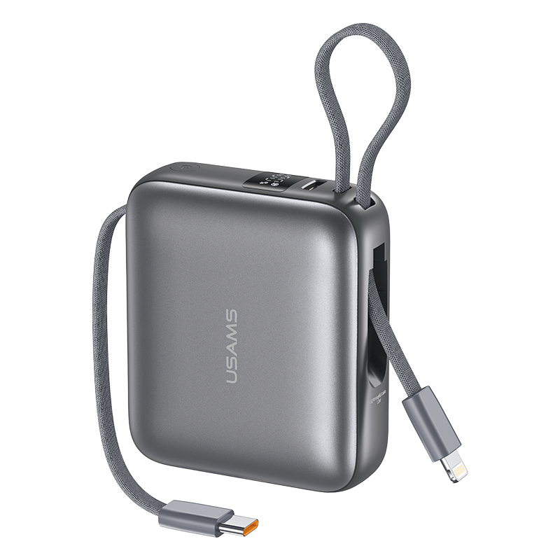 Mini Power Bank Built-in Type-C & Lightning Cable Digital Display