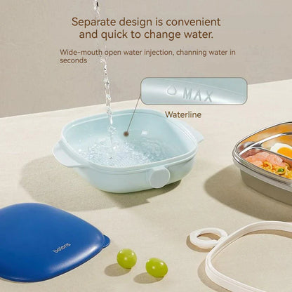 800ml Thermal Stainless Steel 3 Grids Suction Plate /Bowl Tableware -Blue