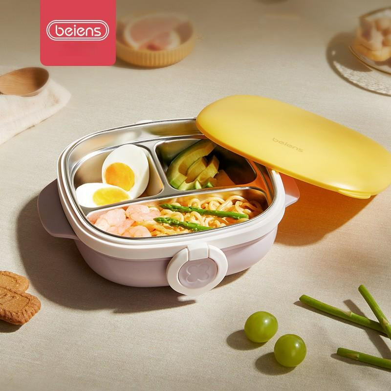 800ml 3 Grids Thermal Stainless Steel Suction Plate /Bowl-Yellow & Lavender