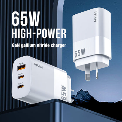 VFAN PD 65W 3-in-1 GaN Ultra Fast Charger Plug MacBook Available AU7