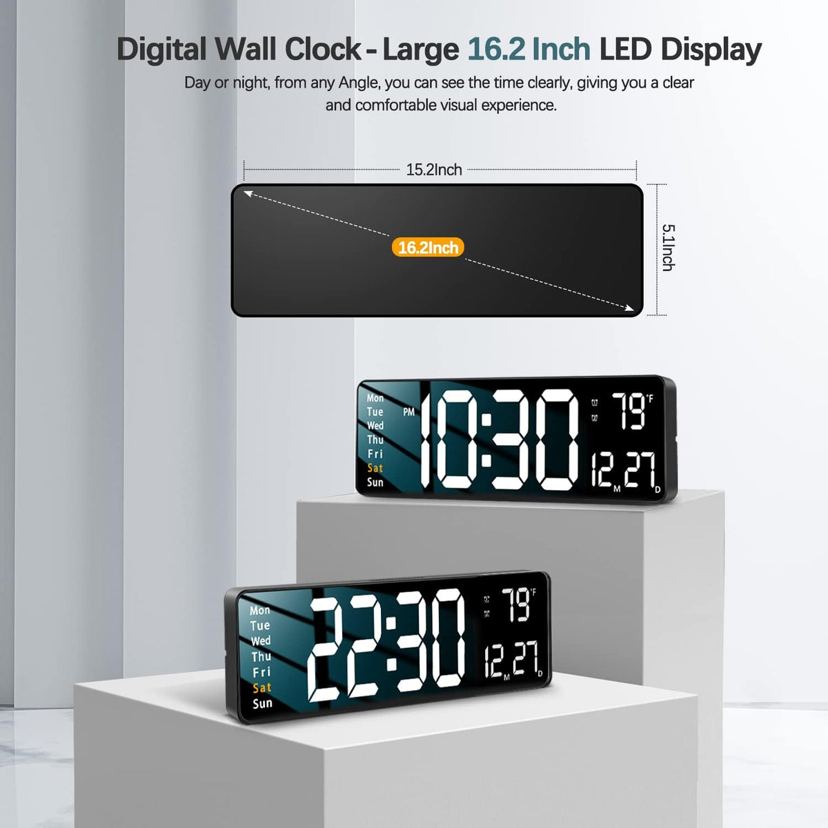 Large Digital Wall Clock 16" with Remote Control USB Powered
