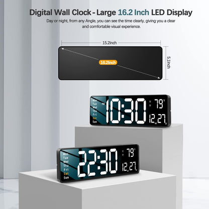 Large Digital Wall Clock 16" with Remote Control USB Powered