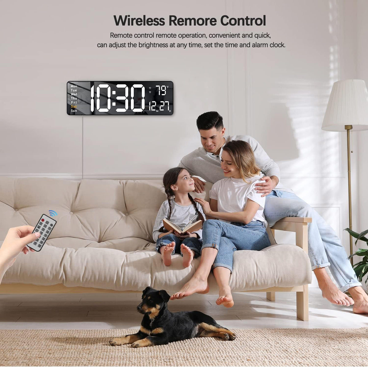 Large Digital Wall Clock 16" with Remote Control USB Powered