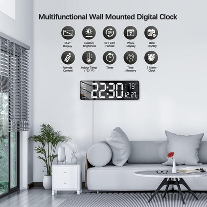Large Digital Wall Clock 16" with Remote Control USB Powered