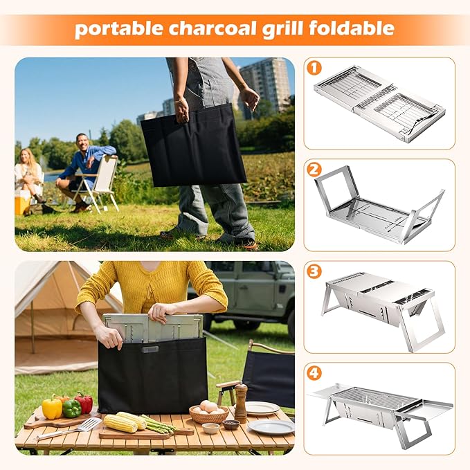 Portable Folding Stainless Steel Charcoal BBQ Grill for Camping, Beach & Backyard BZH2051