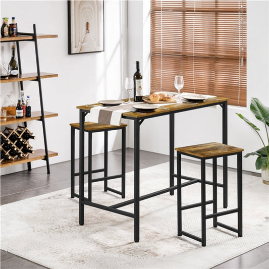 Industrial Counter Height Table Set with 2 Backless Stools
