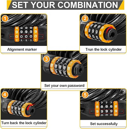 5 Digit Lock Anti-Theft 120cm Cycle Cable Lock TG533815