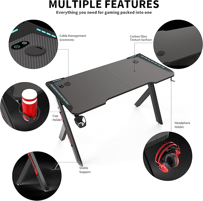 Gaming Desk Table 140cm  RGB Light Computer Desk Wireless Charger