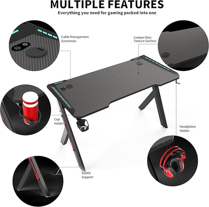 Gaming Desk Table 140cm  RGB Light Computer Desk Wireless Charger