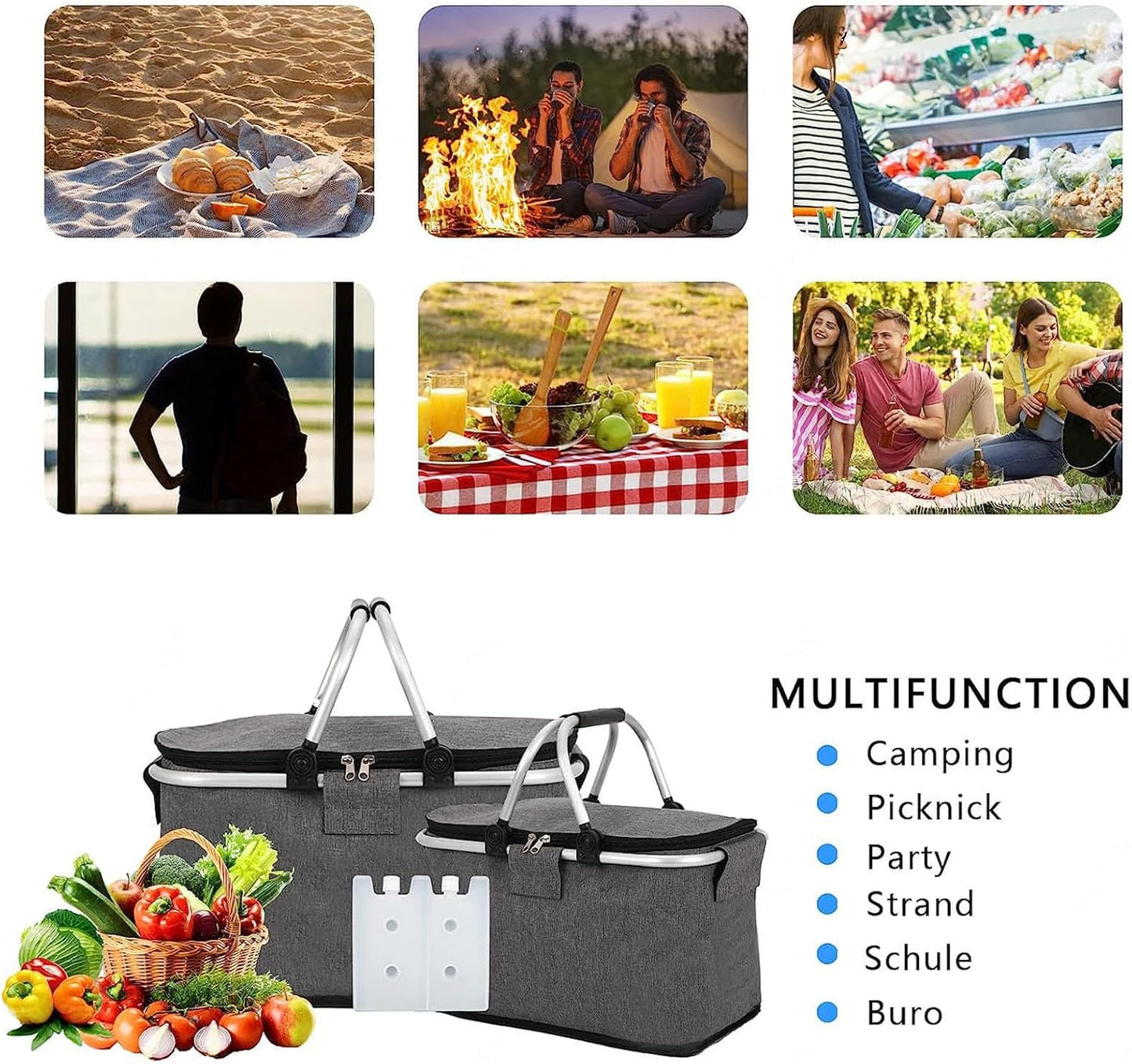Insulated Picnic Lunch Bag - Large 20L Foldable Soft Cooler Bag JS33001