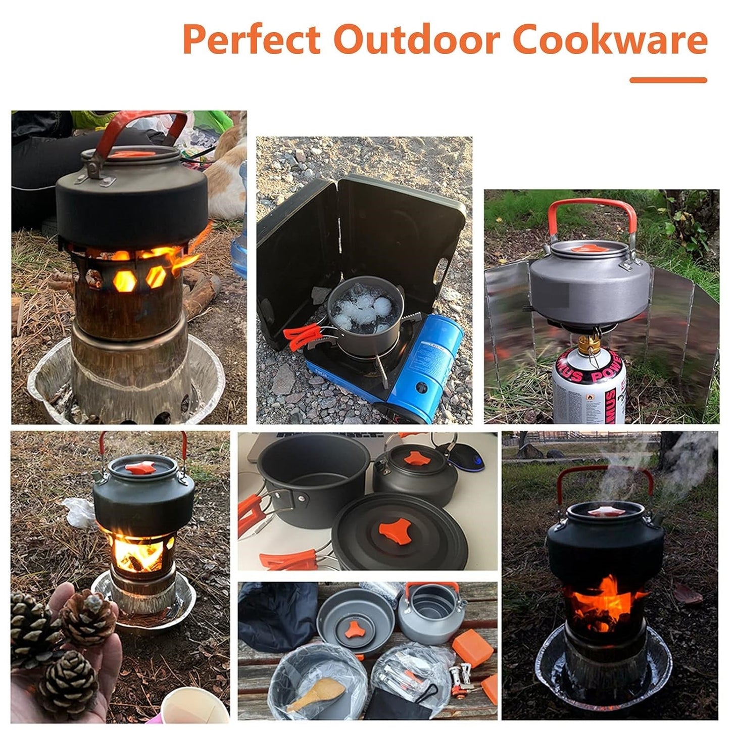 Portable Integrated Camp Cookware Set - Aluminium Carbide Cookset for Travel, Camping, Hiking, Picnic & BBQs HL57507