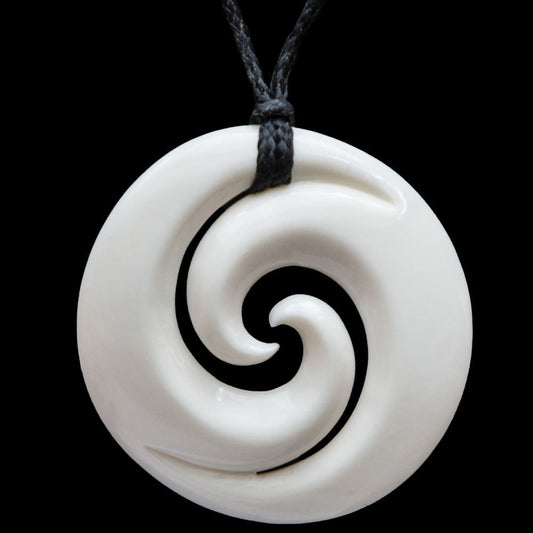 Large Koru - double start, handcrafted bone pendant