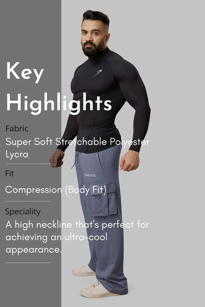 High Neck Compression Full Sleeves T-shirt Black