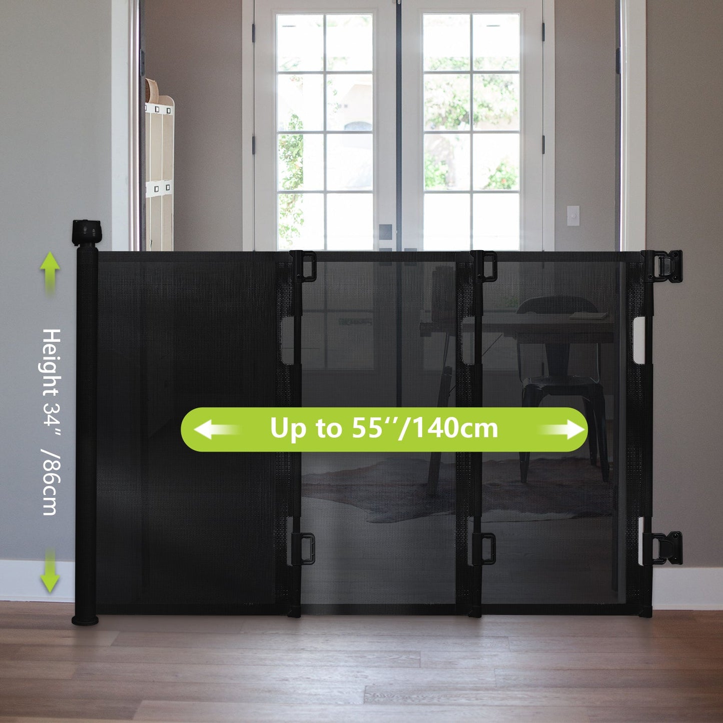 Baby retractable safety gate Black