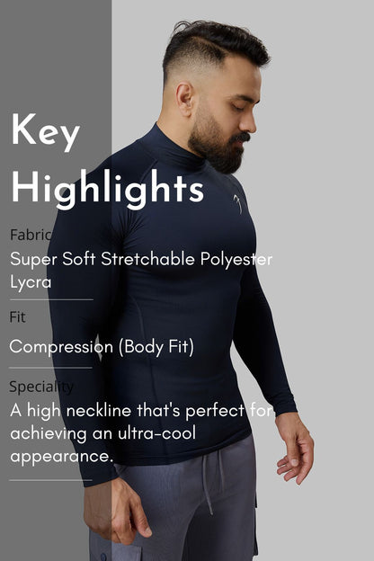 High Neck Compression Full Sleeves T-shirt Navy